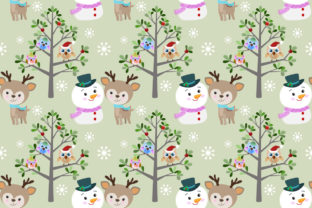 Cute Snowman and Deer with Owl in Winter