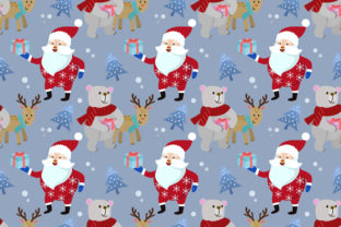 Santa Bear and Deer Seamless Pattern